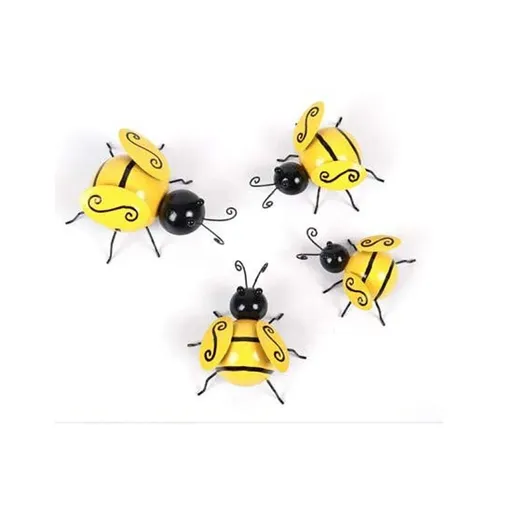 Metal Wall Art, 4 PCS Metal Bumble Wall Decor, 3D Iron Bee Art Sculpture Hanging Wall Decorations for Outdoor Home Garden