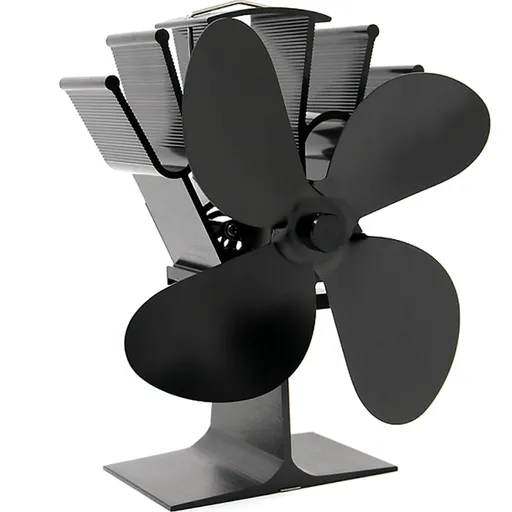 Stove Fan 4-Blade Upgrade Heat Powered Fireplace Fan for Fireplace Wood Burning Fan- Eco Friendly and Efficient Fan (Black)