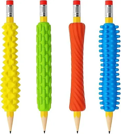 4 Pack Textured Silicone Pencil Grips - Sensory Fidget Tools for Adults, ADHD Autism Anxiety Relief, Quiet Classroom Office Travel Focus Aid, Improve Grip and Fine Motor Skills