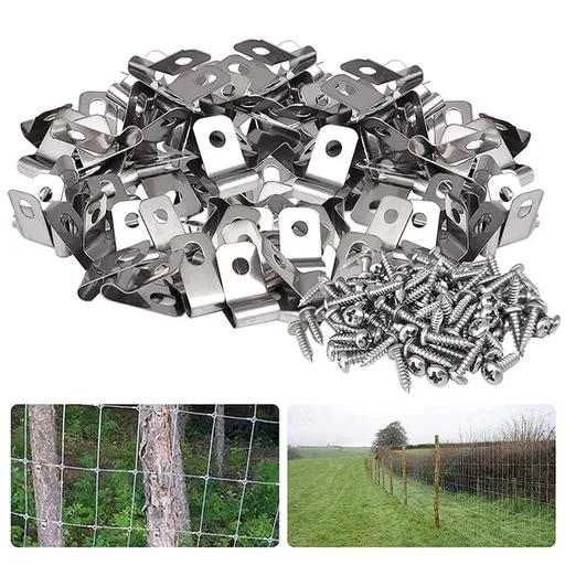 200 Pcs Fence Wire Clamps Stainless Steel Fencing Mounting Clips with 220 Pcs Stainless Steel Screws for Gauge Welded Wire to Wood, Metal or Vinyl Fenc0