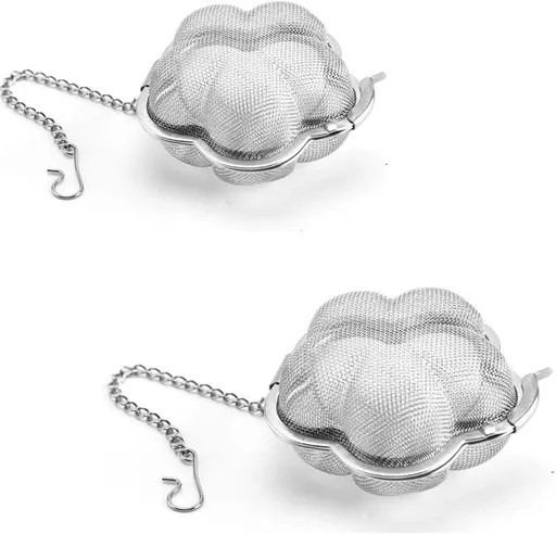 2pcs Stainless steel fine mesh seasoning ball kitchen soup spice stew filter kitchen tool metal tea bag tea ball (2pcs Flower Shape),Silver,6cm