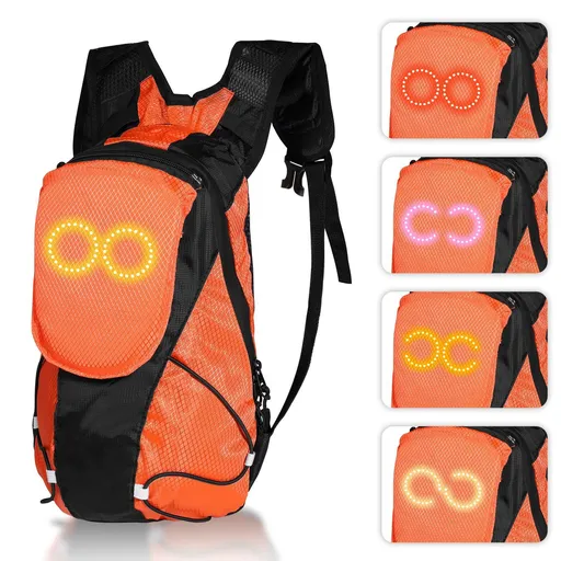 5L Backpack with USB Charging & Smart LED Turn Signals, Lightweight Nylon Commuter Cycling Bag, Safety Reflective Design.Kelly(orange red)