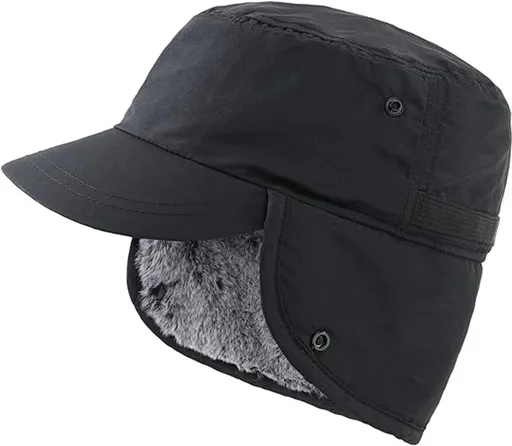 Beanie - Winter hat - Men's winter hat - Winter ear flap hat - with visor - with ear flaps - Ski hat - Cold weather - Trapper hat - Ear warmers Water-repellent outdoor hat - Winter - for outdoor sports, skiing, cycling, hiking, running - black