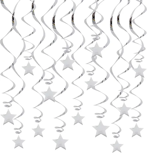 Silver Star Hanging Swirl Decorations,Hanging Silver Party Supplies for Graduation Wedding Baby Shower Decorations, Pack of 15