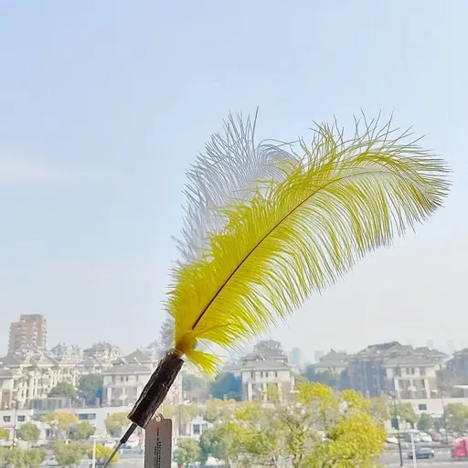 CHIYOOSU Cat Teaser Wand with Feather Bell Ostrich feather replacement head yellow + white