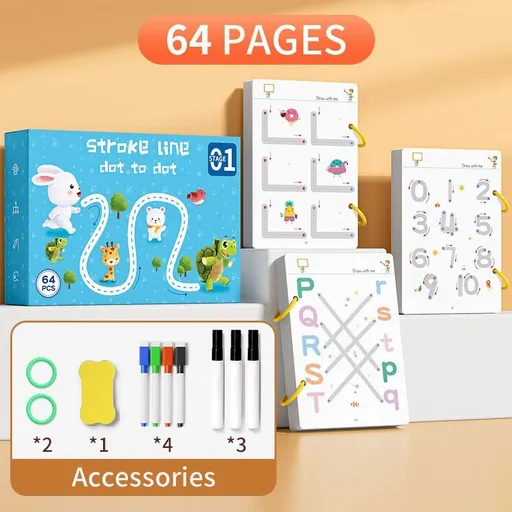 early education cards, dot to dot cards, pen control toys, toddler learning activities, 2-4 year old educational toys, write and wipe cards, fine motor skills, preschool learning resources, Australian kids toys - Multi - Size 64pages