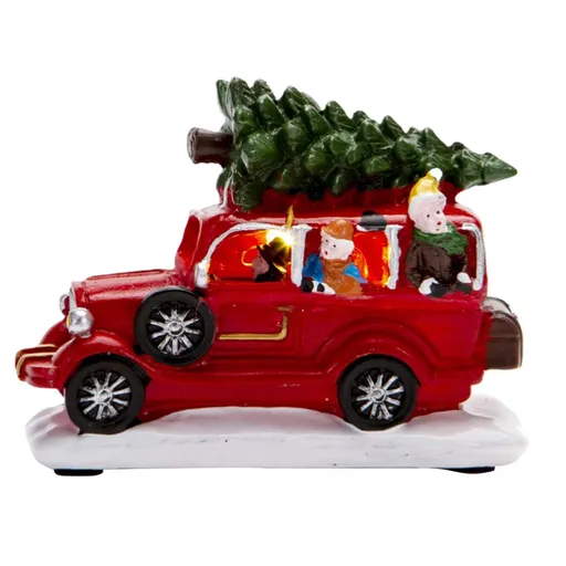 LED Light Up Christmas Tabletop Decoration Resin Lighted Snack Shop Vintage Car Hot Air Balloon Desktop Ornaments Indoor Holiday Decorations Gifts