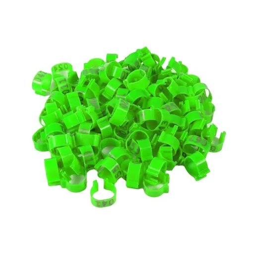100X 001-100 Digital Numbered Bird Leg Band Rings Clip For Pigeon Parrot Poultry - Green
