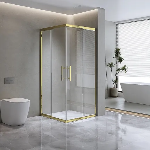 Adjustable 1200x1200mm Double Sliding Door Glass Shower Screen in Gold