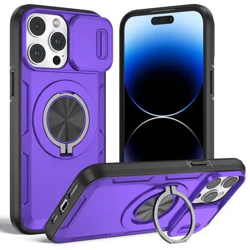 2-in-1 Magnetic Sliding Lens Case, Purple for iPhone 15 Pro