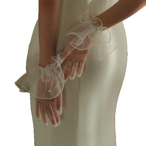 2 set Women's Short Mesh Gloves Ruffled Tulle Tea Party Gloves for Formal Costume Evening Wedding Party