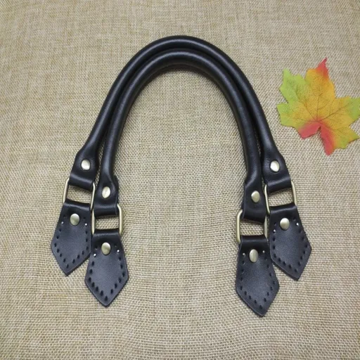 2pcs Genuine Leather Purse Strap 40cmShort Handles Strap Leather Bag Handles Cowhide Leather Bag Strap for DIY Black