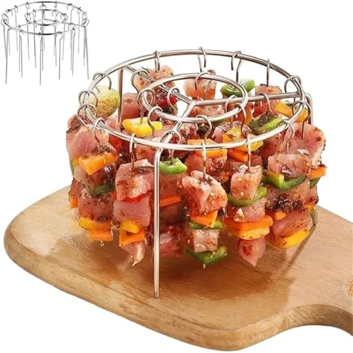 Air Fryer Skewers | 12 Stainless Steel Vertical Meat Skewers for 3-6QT Air Fryers | Rotisserie Style Grill Accessory for Even Cooking | Kabob Rack for Chicken, Vegetables, Kebabs