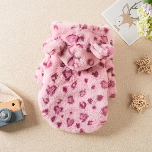Odd Pet Leopard Print Thickened Dog Cat Coat Leopard Pink M