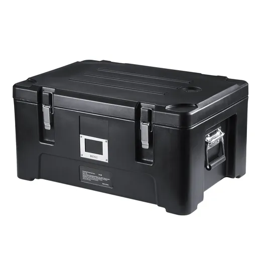 Insulated Food Pan Carrier, 36Qt Capacity, Stackable Catering Hot Box with 3 Stainless Steel Pans, Top Load LLDPE Food Warmer with Elastic Side Handles and Buckles, for Restaurant Canteen, Black
