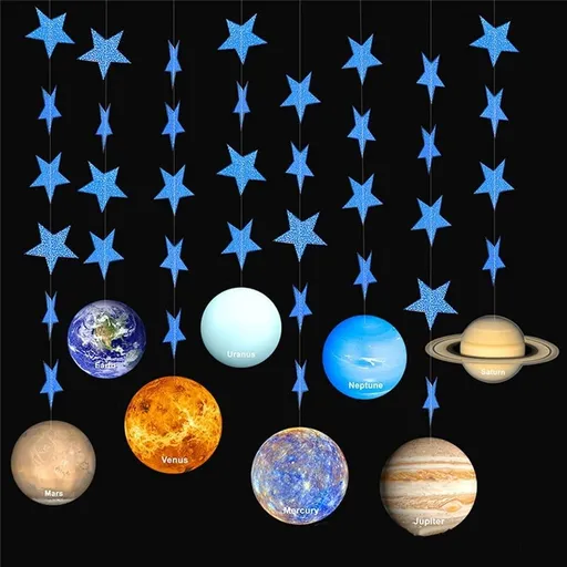 Galaxy Solar System Hanging Paper Decoration, Stars Paper Garland Party Streamers, Outer Space Hanging for Kids Bedroom Decor Birthday Party Supplies