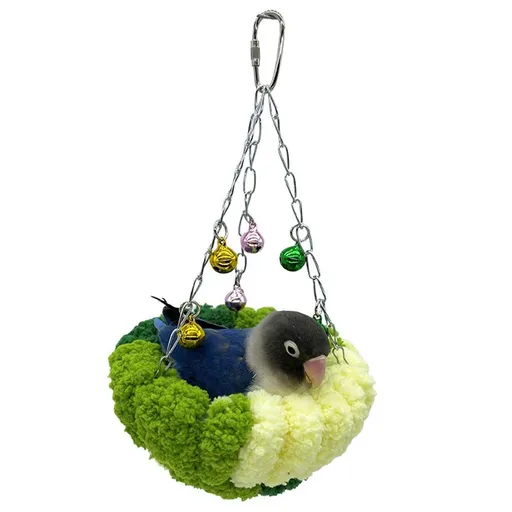 Bird nests, Parrot nests, Warm Winter Bird nests, Sleeping hammocks, birdcages, Hanging Swings, Plush nests, Toys, Little Birds, Cotton nests Small size green