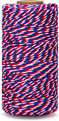 Cotton Twine Red White and Blue Twine String 2mm Thick 328 Feet Bakers Cotton String for Patriotic Day Gift Wrapping DIY Crafts and Floral Bouquet