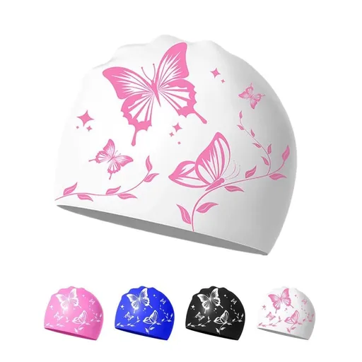 Waterproof Silicone Swimming Cap for Adults, Non-Slip Elastic Comfortable Swim Cap for Swimming and Water Activities, White