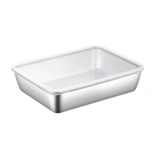 Stainless Steel Square Plate With Lid, Food Storage Container Tray Reusable Thickened Metal Dish Plate For Oven ( 2pcs）