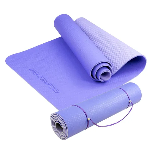 Powertrain 8mm Thick TPE Yoga Mat Non-Slip Home Gym Fitness Exercise Pilates Workout Mat with Carry Strap - Light Purple