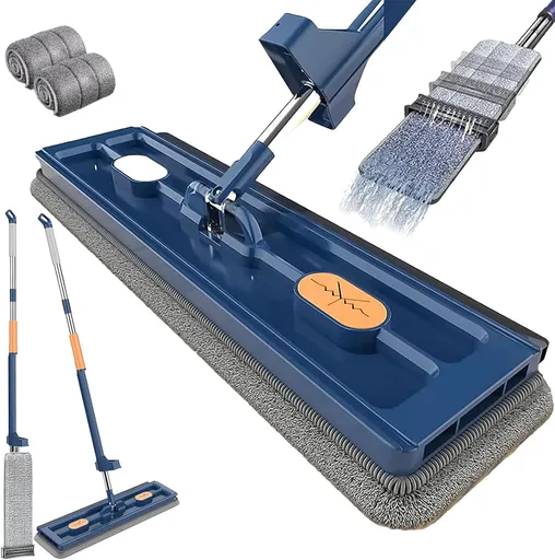 360 Degree Rotatable Mop for Hardwood Floors, Compatible with Microfiber Pads, Blue + 2 Pads