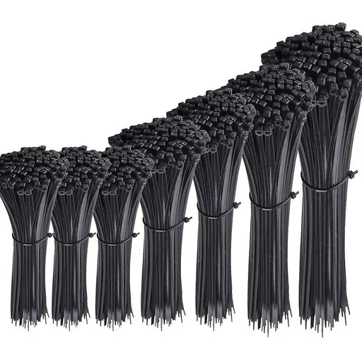 700 Piece Black Nylon Cable Ties, Lengths 4"/ 6"/ 8"/ 10"/ 12"