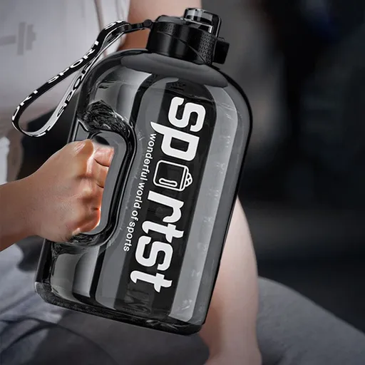 135 oz Water Bottle 2 in 1 Lid, 1 Gallon Water Bottle Dishwasher Safe, Gallon Water Jug Motivational Water Bottles to Drink, Leak-proof Big Water Bottle, BPA Free (Black)