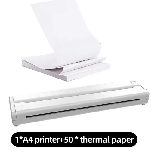 Portable A4 Thermal Printer with Bluetooth Wireless Connectivity, Inkless Printing for Home, Office, and Tattoo Transfer Use on Paper and Various Media (White)