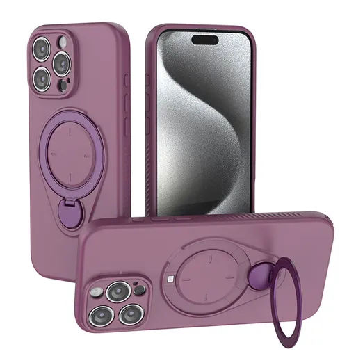 Magnetic Shockproof Case with 360-Degree Rotating Ring Stand for iPhone 16 Pro – Slim Protective Phone Cover with Airbag Corners and Wireless Charging Support for Home, Office, Travel and Daily Use (Purple)
