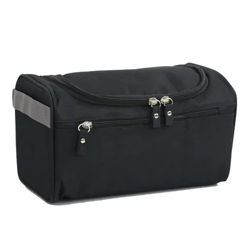 Waterproof makeup bag with 3 compartments and handle, hanging toiletry bag for men and women, Black
