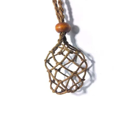 L Size Empty Stone Holder Necklace Crystal Quartz Gemstone Cage Rope Cord Pendant DIY - Brown