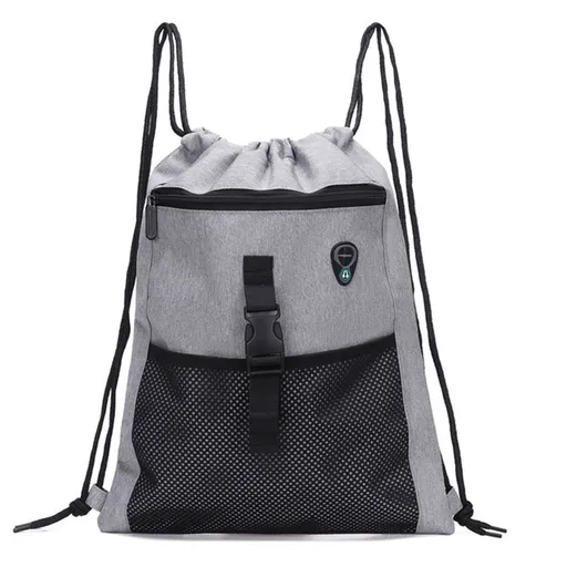 Drawstring Backpack Sports Gym Bag for Women Men Large Size With Two Zipper Pockets and Water Bottle Mesh Pockets