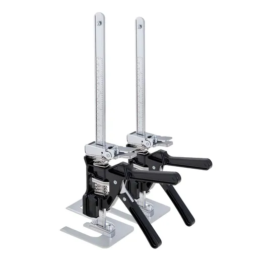 Labor Saving Arm Jack, 2 PCS 200 kg Bearing Capacity, Lifting up to 235 mm, Metal Hand Lifting Jack Tool with Magnetic Level, 2 Adjustment Modes, for Door, Window, Furniture, Woodworking, Black