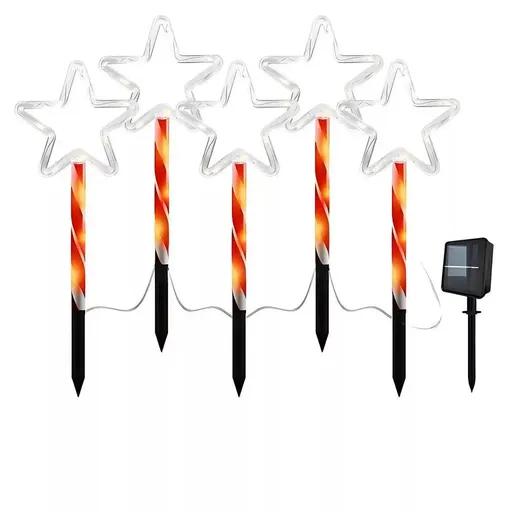 Solar Star Pathway Ground Spike Lights, 5-Pack Interconnected Warm Glow Christmas Decoration for Garden, Yard, and Festive Outdoor Atmosphere (1Set)