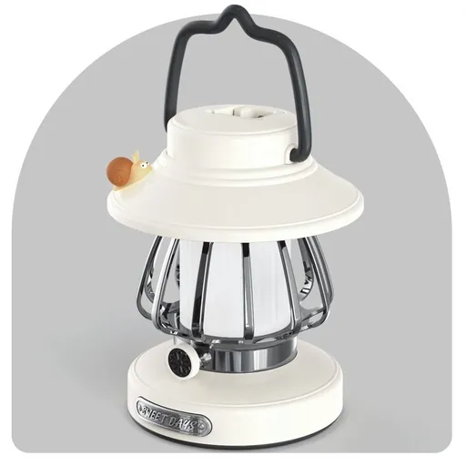 Cute Snail Retro Camping Light, 3 Color Temperatures Stepless Dimming Touch Control, USB Rechargeable Eye-Caring, Portable Night Light for Bedroom Dorm Office (White)