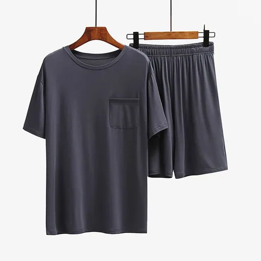 Men Undisciplined Summer Home Wear Short Sleeve... Dark gray short sleeve + dark gray shorts XL