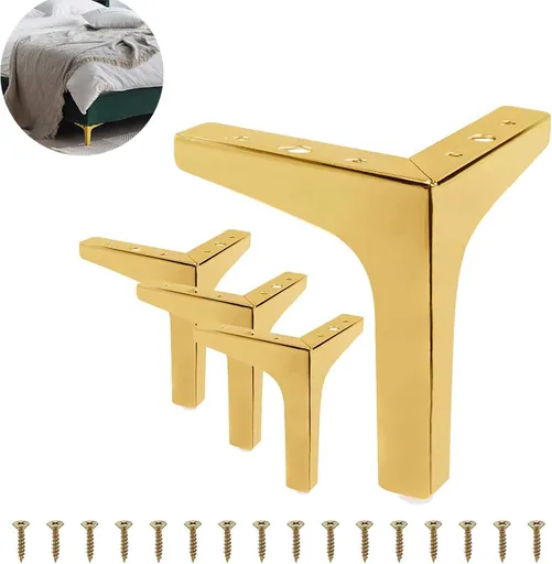 Metal Triangular Furniture Legs - 4 Pieces - Table Legs - 13 Cm - With Screws - Furniture Leg - Table Leg - High Load Capacity - Furniture Table Legs - Table Component - Heavy Metal Furniture - Floor Protection - Non-Slip and Wear-Resistant - Gold