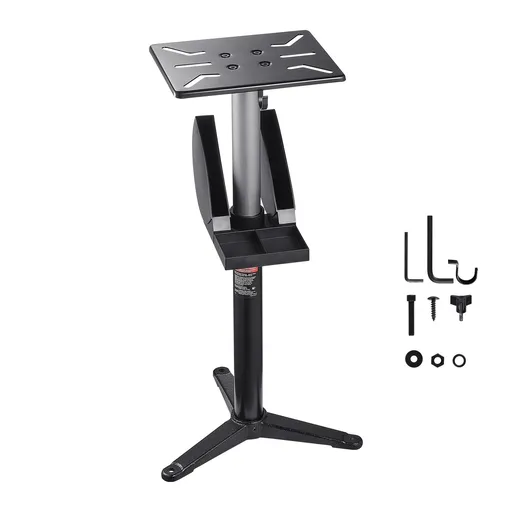 Bench Grinder Stand, Bench Grinder Vise Floor Pedestal with 31.5 x 25.4 cm Mounting Plate, Height-Adjustable Pedestal Stand with Grinding Wheel Storage Compartment & Heavy-Duty Cast Iron Base
