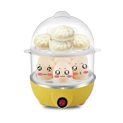 Electric Egg Cooker 14 Egg Capacity Double Layer with Timer Automatic Shut-Off 350W Multifunctional for Steaming Eggs Heating Milk Food Yellow