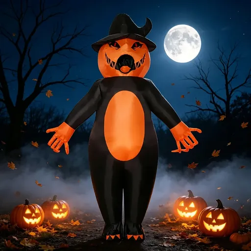 Inflatable Costume Halloween Pumpkin with Witch Hat Black and Orange Color-Blocking Adults 170-190cm Battery USB Dual Power