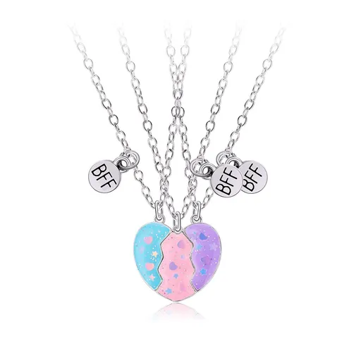 Friendship Necklace Best Friend Necklace for 3 Girls Magnetic Matching Heart Pendant Necklaces for Sister