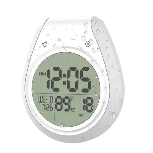 Digital Bathroom Clock Waterproof Timer Large Display Black