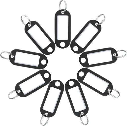 20 Pieces Key Tags 2 Inch Soft Plastic Key Chain Tags with Blank Paper Labels Clear Windows Protective Films and Split Rings Flexible Item Identifiers, Black