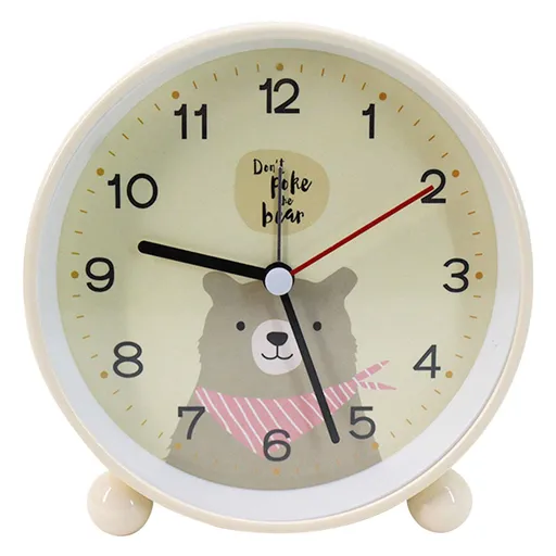 Round Cartoon Animal Quartz Analog Alarm Clock Silent Non Ticking Night Light Desk Clock for Office Bedroom