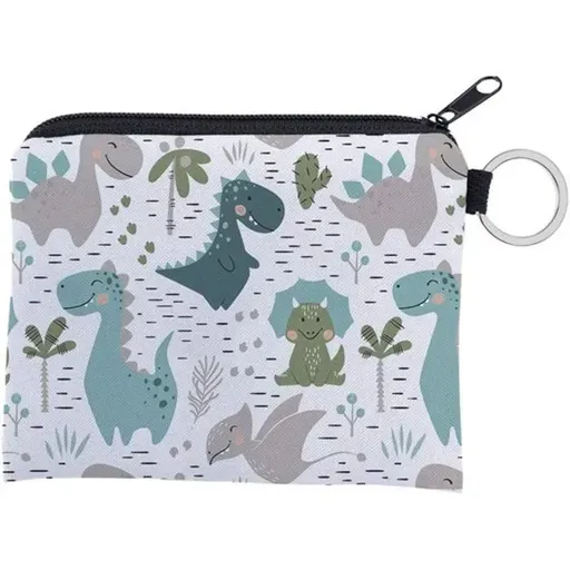 Coin Purse Compact Dinosaur Pattern Zippered Pouch with Keyring