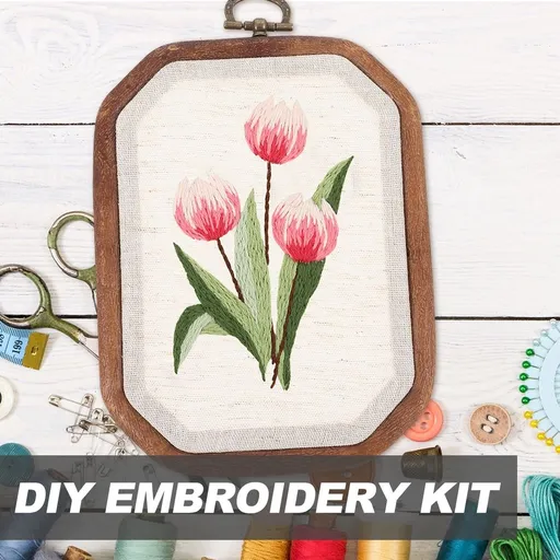 1Set Embroidery Kit for Beginners DIY Cross Stitching with Assorted Color Floss