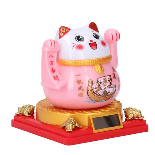 Solar Powered Cute Waving Cat for Fortune Money Good Luck Fengshui Lucky Cat Swinging Arm for Home Car Office Decor S