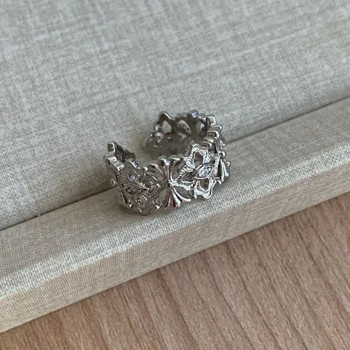 R‑1027‑B Hollow Cross Flower Zircon Ring | Christmas Delicate Jewelry Gift | Minimalist Luxury Stackable Finger Band for Women