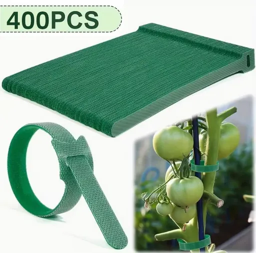 400 pcs Reusable Hook and Loop Cable Ties - 6-Inch T-Type Nylon Fastening Straps for Office Cable Management and Garden Plant Support, Interconnectable Design, Green